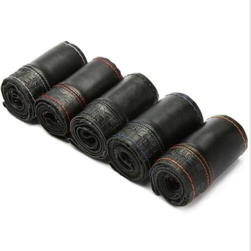 DIY Genuine Leather Car Steering Wheel Cover Soft Anti slip 100% Cowhide Braid With Needles Thread Size 38cm