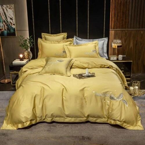 Luxury 60S Egyptian Cotton bedding set feather embroidery Bed set Duvet Cover Bed Sheet High End Premium king queen size