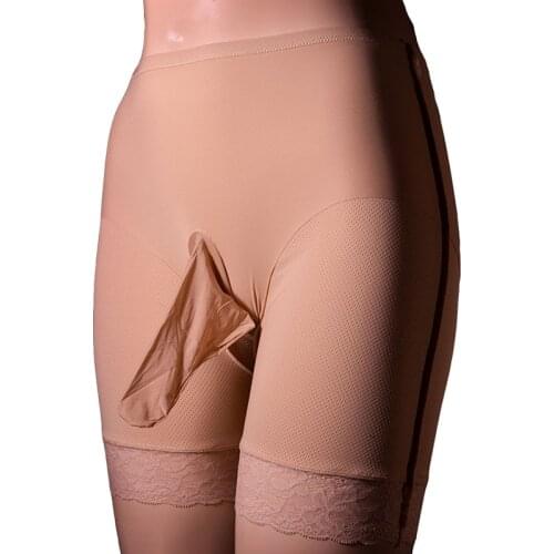 Sexy Men Tight Boxer Briefs Penis Sheath Cock Pouch Panties Breathable Elastic Ice Silk Lace Underwear Underpants Plus Size