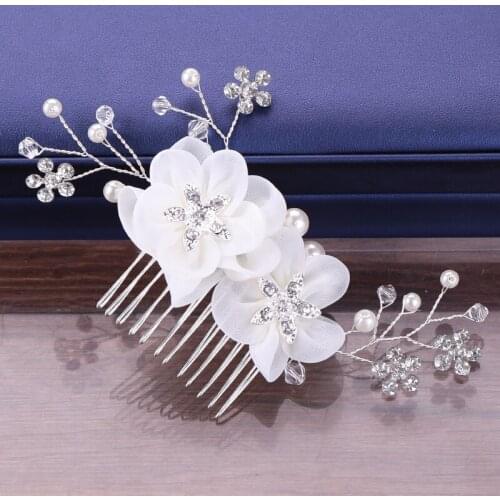 Wedding Hair Comb Flower Hair Ornaments Bride Hair Comb Pearl Rhinestone Headpiece For Women Girls Headdress Floral Jewelry