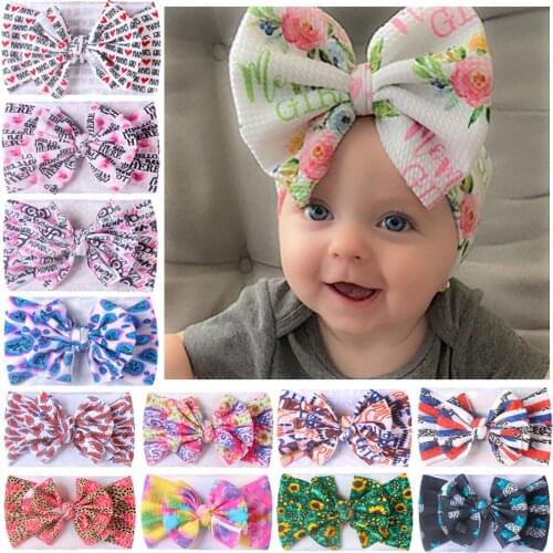 Large Bow Baby Girls Turban Cotton Flower Printed Headband Newborn Bow Hair Flower Infant Headbands Bebes Knot Hair Accessories