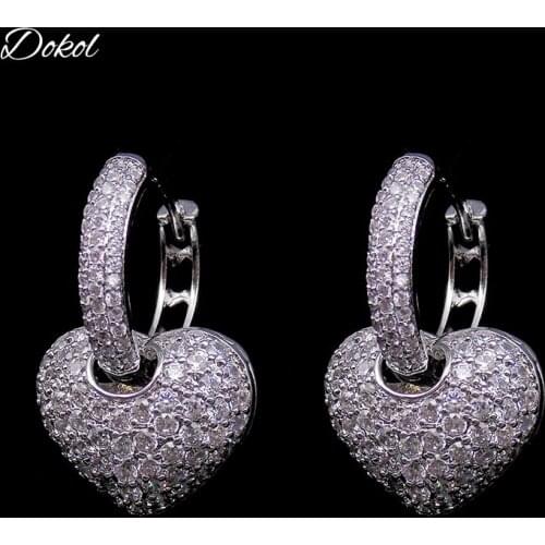 DOKOL Romantic Heart Shape Hoop Earrings Micro Paved AAA Cubic Zirconia Bridal Earring Silver Color Wedding Jewelry DKE0029
