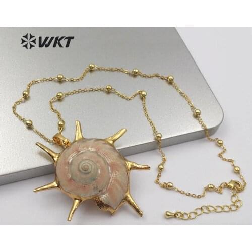 WT-JN095 Natural Trumpet Shell Necklace Snail Shape Conch Shell With Gold Trim 18'' Gold Layer Necklace Women Sea Shell Jewelry