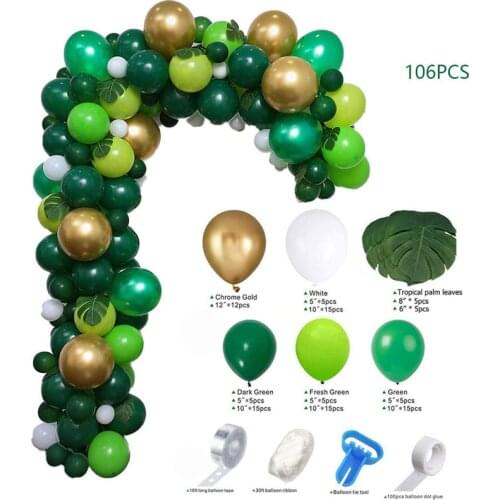 Green Balloon Garland Arch Kit 106PCS Latex Balloons for Forest Safari Jungle Tropical Theme Decoration Baby Bridal Shower Party