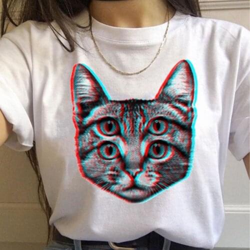 Creative novelty Funny Visual error Cat print Women t shirt Hipster Short Sleeve O Neck t-shirt Ladies White Tops Tee Shirt