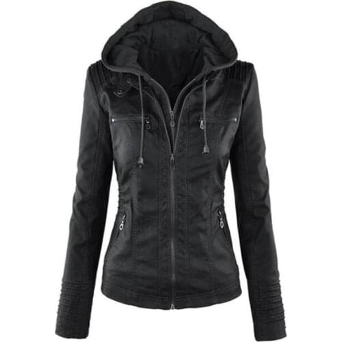 Motorcycle jacket women zipper coat Turn Down Collor ladies outerwear imitation leather PU female jacket coat XS-7XL