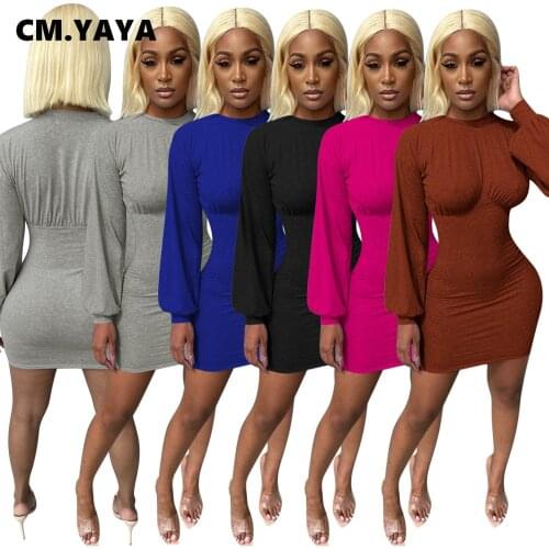 CM.YAYA Fall Winter Croset High Waist Women Midi Dress Long Sleeve Bodycon Sexy Club Party Pencil O-neck Dresses for Activewear