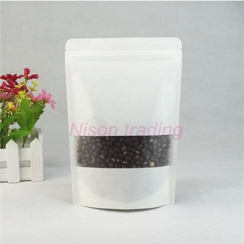 10*15cm,100pcs White Stand up Kraft paper bag with Matte-clear window,Reusable ziplock paper pouch gift / tea bags zipper sealed