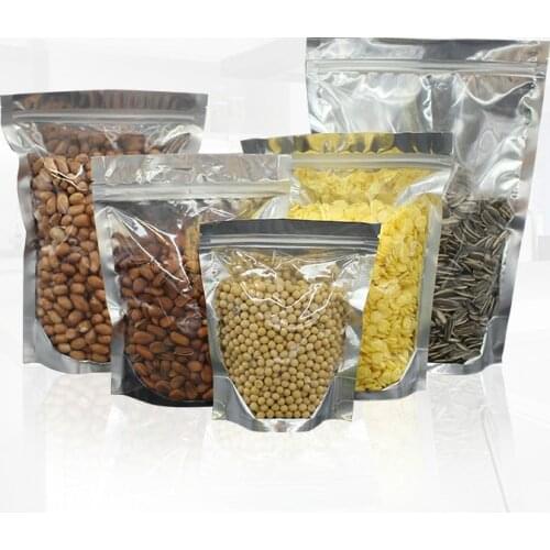 100pcsTranslucent SIlver Aluminum Foil Dried Fruit Herbal Tea Food Packaging Bags Self supporting Ziplock Bag Plastic Bone Pouch