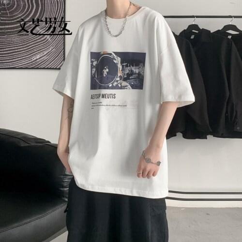 #1043 Short Sleeves T Shirt Men Casual Loose Korean Style Tee Shirt Homme White Black Khaki Print Harajuku Summer Fashion Tops