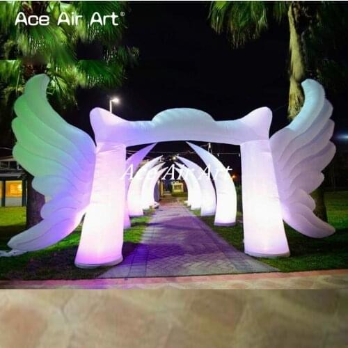 4.5m W Beautiful inflatable angel gantry,inflatable glow arch,Fly wings archway with LED light and base for wedding,night party