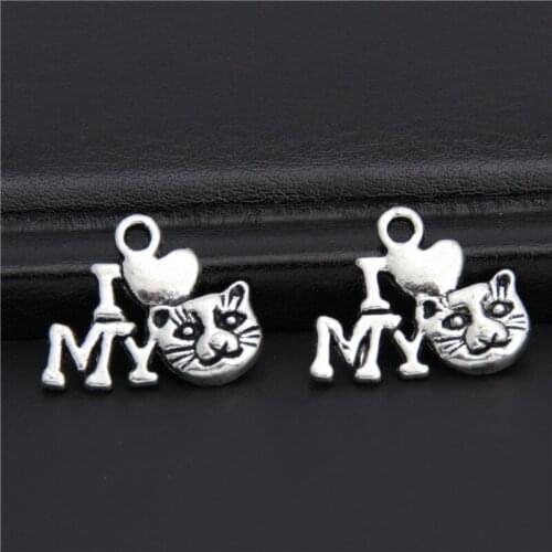 40pcs Silver Color I Love Cat Charms Pendant For Jewelry Making Bracelet Accessories DIY Handmade A2955