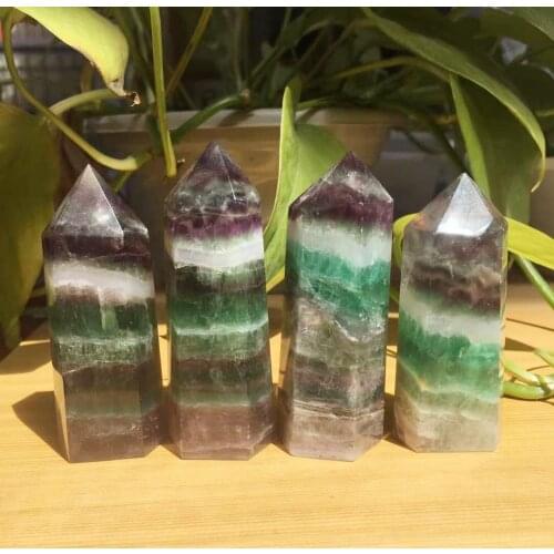 7CM Natural Stripe Fluorite crystal Hexagonal point Quartz Crystal Stone Point