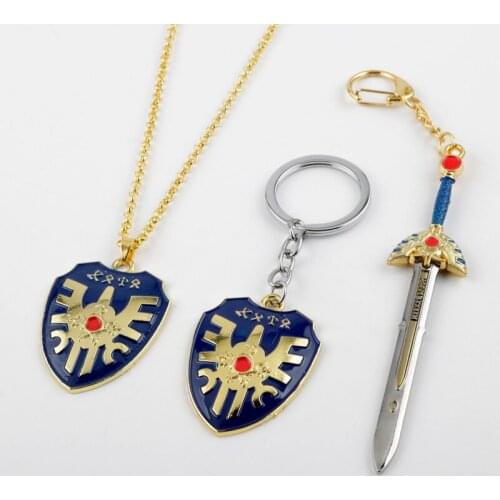Game DRAGON QUEST Keychain Dragon Warrior Kuesuto Key Ring Metal Sword Shield of Road Key Chain Gift for Men Jewelry Chaveiro