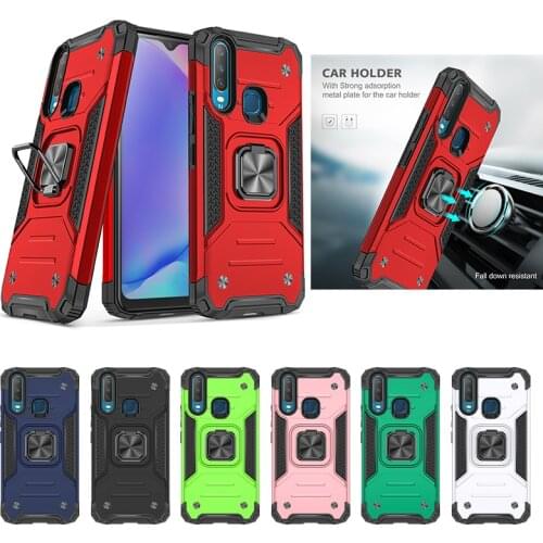 Magnetic Metal Ring Stand Holder Armor Shockproof Case For VIVO Y17 Y15 Y12 Y11 V19 India Version TPU Frame Hard PC Back Cover