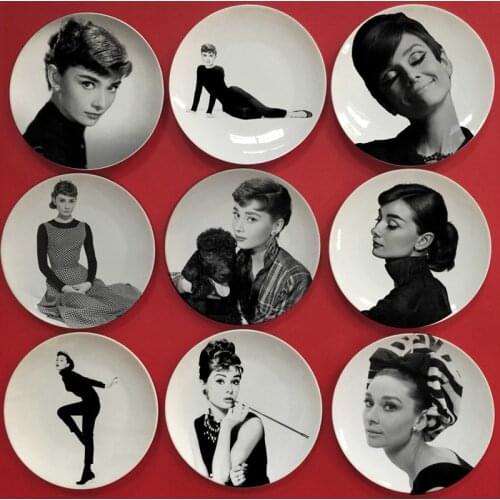 Audrey hephurn Hollywood star decorative plate home wall hanging dish white&black poster wall decor creative ceramic craft