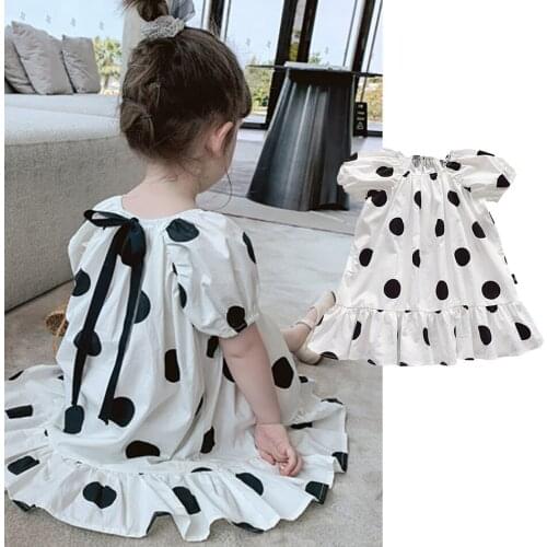 Kids Baby Girls Polka Dot Dress Summer Puff Sleeve Princess Baby Girl Dresses Party Holiday Costumes 2-6Y