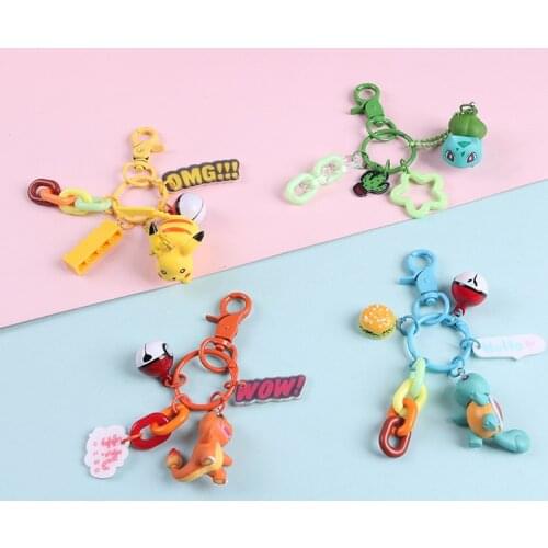 Action Cute Pikachu Doll Keychain Toys Squirtle Snorlax Pikachu Bulbasaur Psyduck Charmander Model Pendant Key Ring Toys For Kid