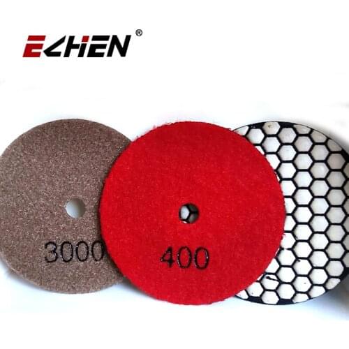 ECHENTOOL 3Pcs 4"/100mm White Buff Diamond Dry Polishing Pads Stone Resin Bond Buffing Pad Granite Marble Polisher And Grinder