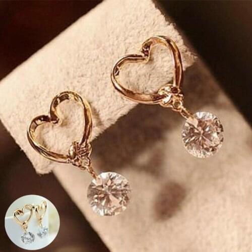 Fad Women Jewelry Gifts Fashion Dangle Earrings Hoop Zircon Stud Drop Heart Crystal