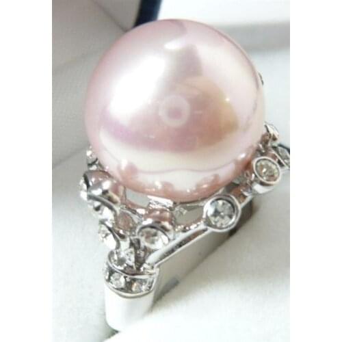Perfect 14mm pink sea shell pearl 18KGP ring(#6,7,8,9)