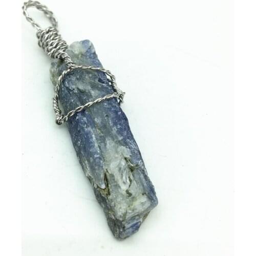 Exquisite handmade natural stone blue kyanite stone irregular charms pendant silver-color wire winding hot sale jewelry B3076