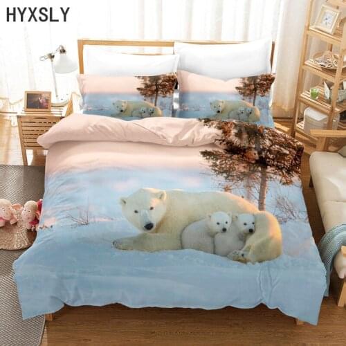 Cute White Bear 2/3 Pieces Set Single Double Queen King Size Bedding Decor Student Dormitory Quilt Covers 3D Comforter Bed Linen