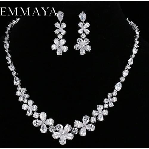 EMMAYA New Flower Jewelry Set Silver Color Austrian Crystal Cz Earring/Necklace Sets for Women Wedding Jewelry