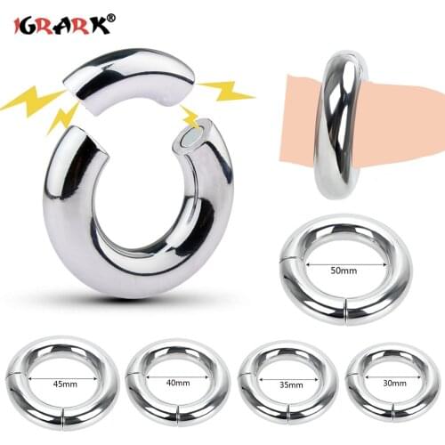 Magnetic Lock Metal Scrotum Pendant Ball Stretcher Testis Weight Cock Ring Penis Cage Restraint Stainless Steel Sex Toys for Men