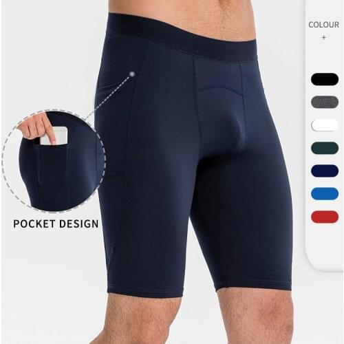 Men Jogging Shorts With Pocket Fitness Commpression Tights Gym Leggings Workout Training Quick Dry Short Pants Elastic Pants
