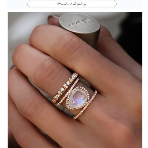 New Irregular Natural Moonstone Ring 14-k Rose Gold Micro-inlay Finger Ring