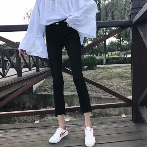 Wholesale 2020 Fashion High-waist split jeans for female students winter new loose wild thin large fat mm slim cropped pants