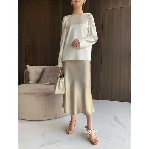 Autumn A-Line Womens Satin skirt Bright Fabric Thin High Waist Female Invisible Zipper Skirt 2020 Custom Made