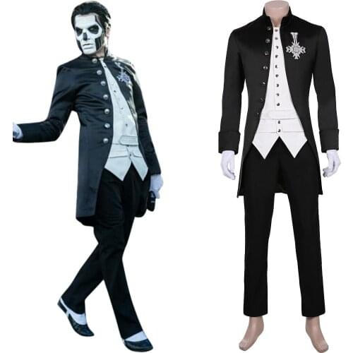 Papa Emeritus Inspired Cosplay Costume Suit Halloween Ghost B.C.Costume Band Cross Brooch Outfits