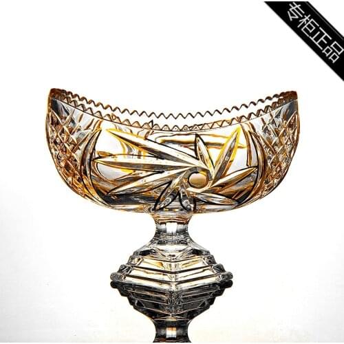 Gold crystal carved fruit tray high foot tray candy bowl jewelry box receptacle Basin