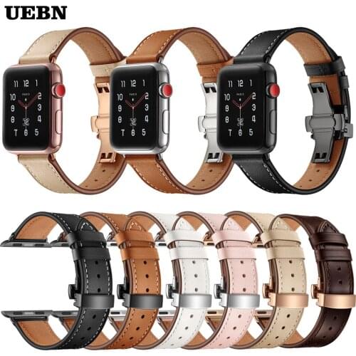 UEBN Butterfly buckle Leather Strap For Apple watch series 5 40mm 44mm Band For iwatch 5 4 3 2 1 38mm 42mm Bracelet Watchbands