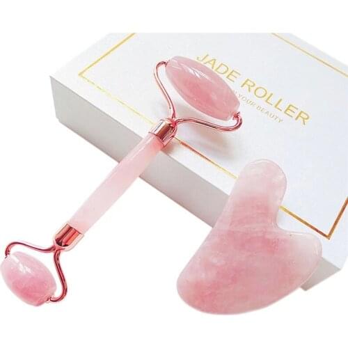 Rose Quartz Silent Jade Roller Massager for Face Pink Stone Anti Cellulite Wrinkle Facial Skin Care Massage Roller Lifting Tool