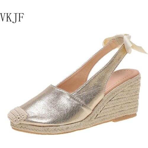 Women Wedges Sandals Slip on Closed Toe Platform Espadrille Sandals Female Serpentine Straw Bottom Summer Shoes Ladies