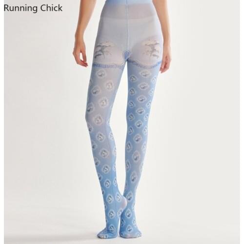 Blue Lace Floral Print Pantyhose One Size Legging Maternity Tight Women Viginal