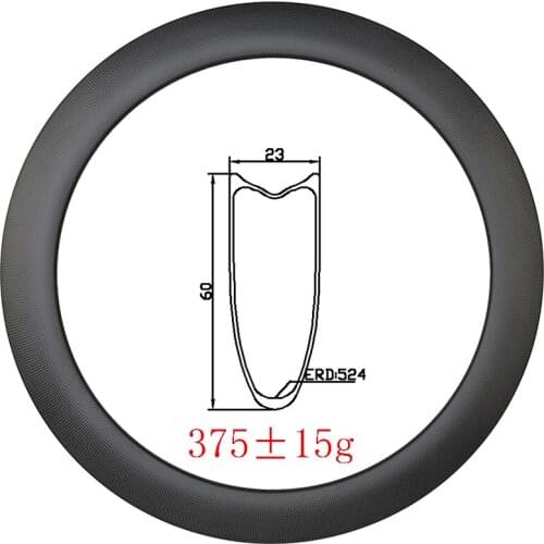 Light 375g 700c 60mm x 23mm Tubular carbon rim disc brake 23mm width UD 3K Matte Glossy 18H 20H 21H 24H 28H 32H Road racing bike