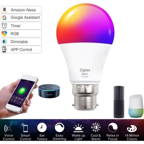 Tuya Zigbee Smart Bulb Home Light Bulb Dimmable RGB Timer Voice Control Lamp Bulbs for Smart Life Smartthings Alexa Google Home