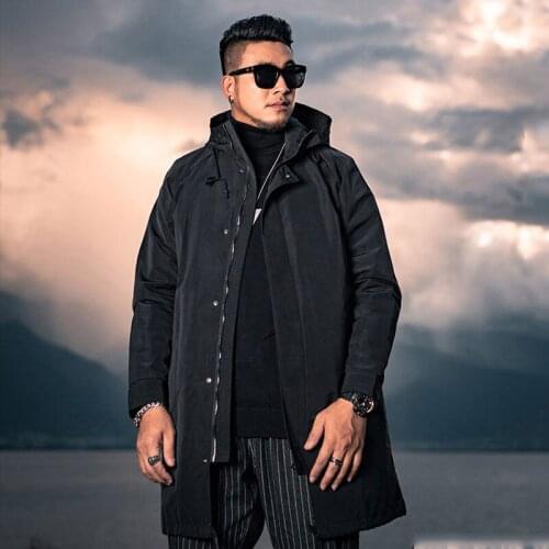 Windbreaker For Men Large size XXL-7XL Mens Loose Mid-length Windbreaker trendy Hooded Jacket Mens Black jacket