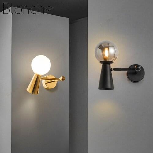 Rotatable Glass Head Wall Lamp Aisle Bedroom Wrought Iron Indoor Lighting Restaurant Living Room Led Lamps Home Deco Wall Lights