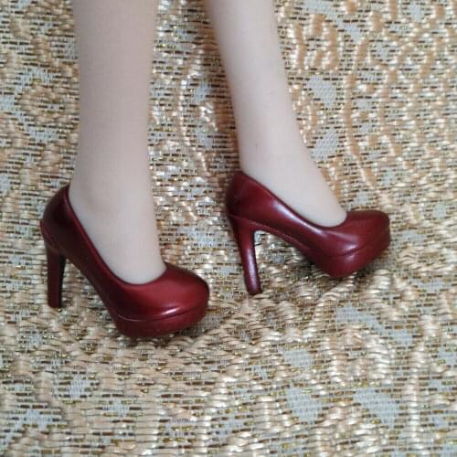 1/6 Scale Female Red Wine High-heeled Shoes Model for 12'' Action Figure Accessory