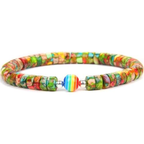 Natural Imperial Jaspe Stone Bracelets Rainbow Spacer Charm Beads Bangle Yoga Balance Energy Pulsera Men Jewelry Women Bracelet