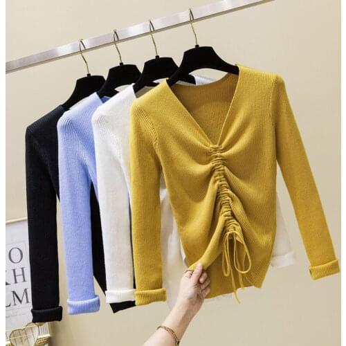 Autumn and Winter Womens Sweaters High Quality V Collar Solid Color Computer Knitted Woman Sweaters Slim Fit Lday Sweaters