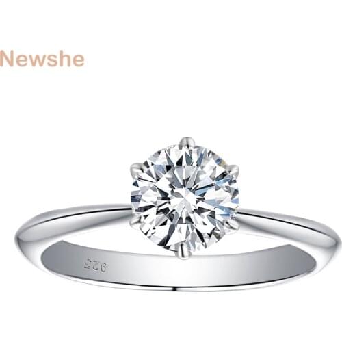 Newshe 925 Sterling Silver Wedding Engagement Ring For Women Solitaire Moissanite 1.0ct Round Cut D Color VVS1 Classic Jewelry