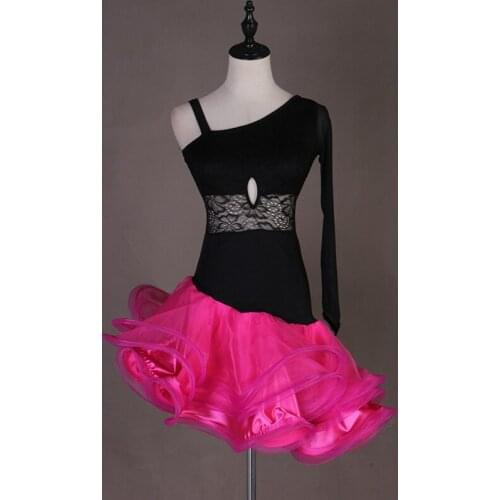 Latin dress competition dresses junior kids women samba rumba tango latin dance dress red black lace lq140