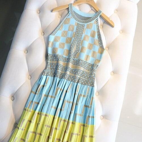 Womens O Neck Dress Chic Luxury Brand Designer Runway Sexy Knitted Dresses Sleeveless Ladies Holidays Vacation Party Vestidos