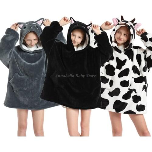 Winter Bathrobe Towel Kids Pajama Robe Blanket Hoodies Oversize Animal Costume Dinosaur Cow Tiger Hoodie TV Blanket with Sleeves